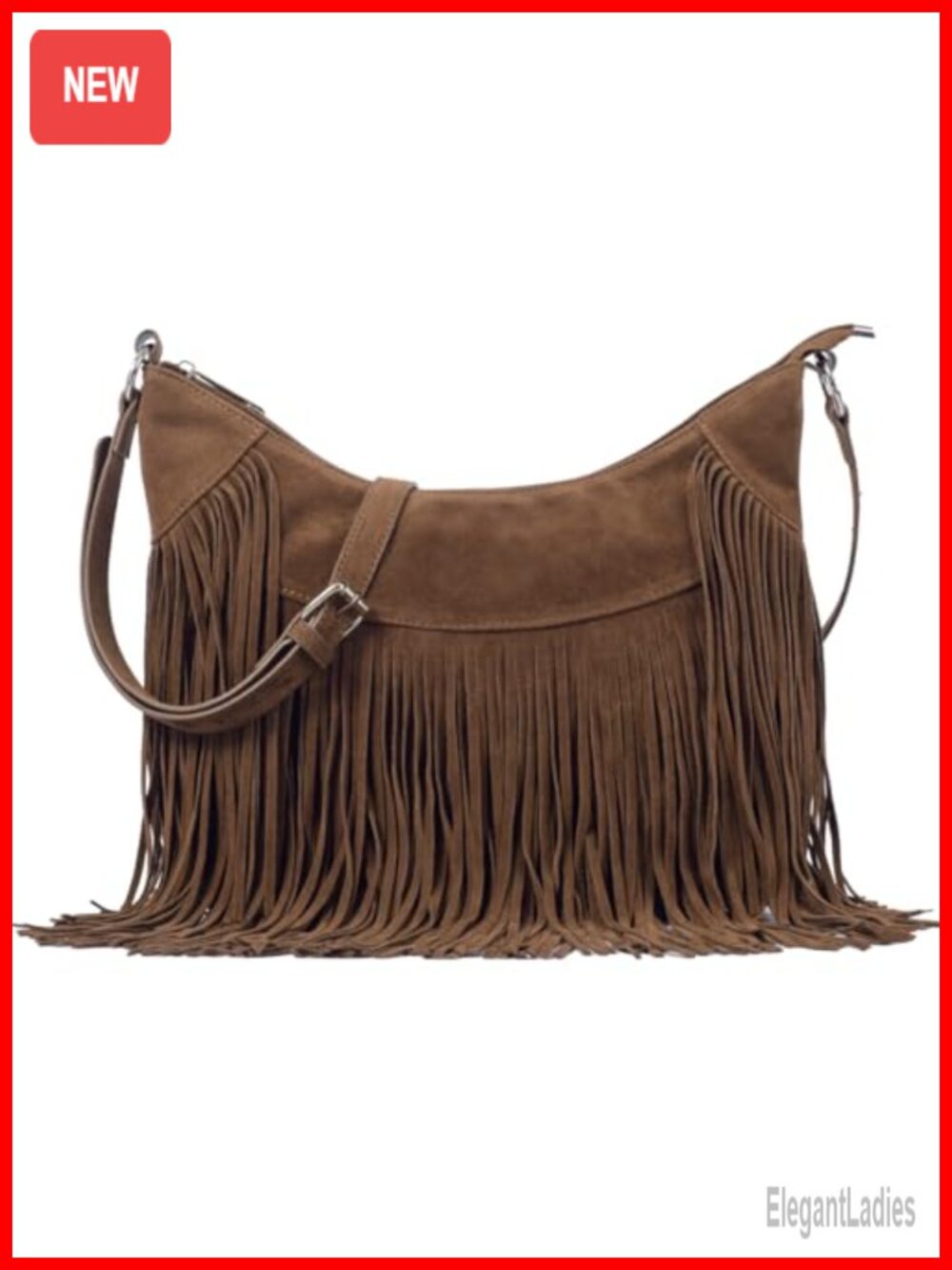 Faux Suede Fringe Hobo Bag Adjustable Strap Crossbody Shoulder Purse